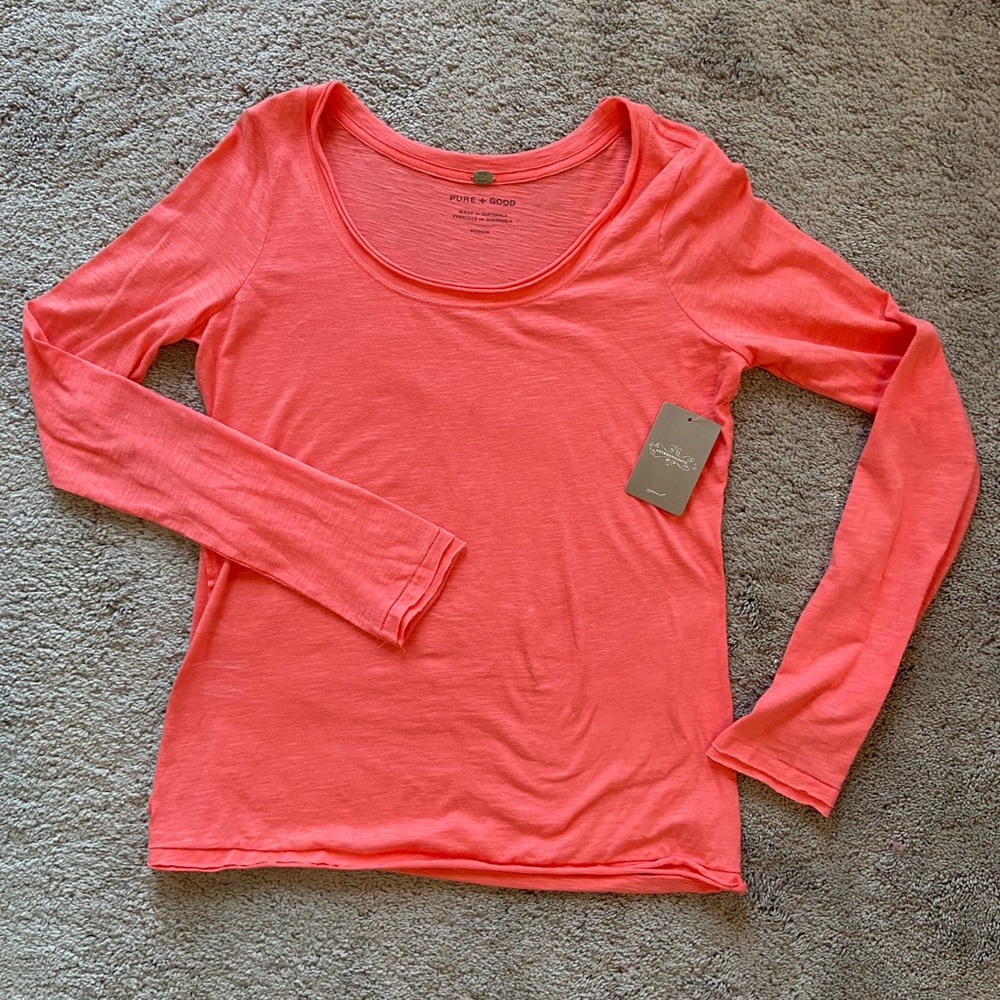 Anthropologie Pure + Good long sleeve coral top NWT